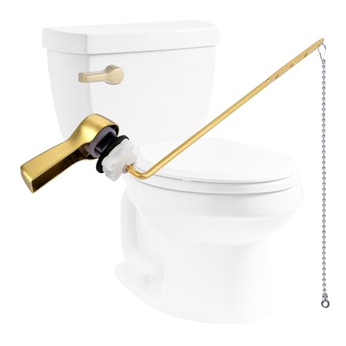 Hibbent Universal Front Mount Metal Toilet Handle Replacement Kit, Brass Toilet Tank Flush Lever with Stainless Steel Adjustable Flapper Chains for Most Toilets, Brushed Gold - color: Brushed Brass, style: Front Mount