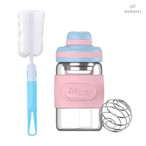 Glass Shaker Bottle 12oz for Protein Mixes, Borosilicate Glass Shaker with Strainer and Silicone Sleeve (Blue-Salmon) - color: Blue-Salmon,12oz
