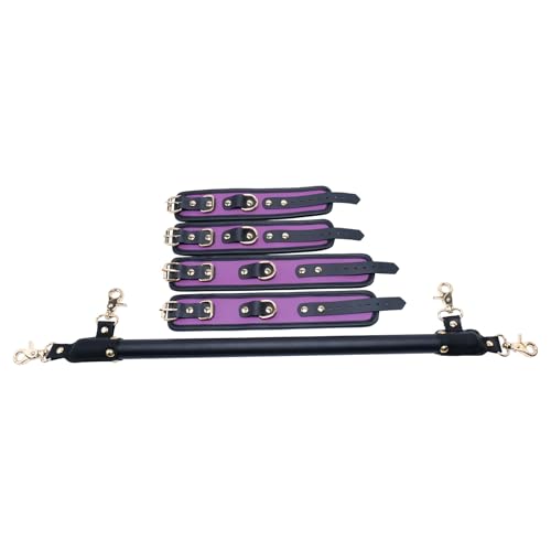 Wooden PU Spreader Bar with 4pcs PU Adjustable Straps,Workout Bar for Home Gym Training Bar,Portable Detachable Pilates Kit - style: Black+PU Purple Kit
