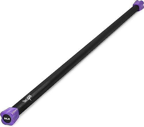 Yes4All Total Body Workout Weighted Bar, Resistance Band Bar, Racks for Strength Training, Exercise Bar for Yoga in Home and Gym - Single/Combo - color: Color-Coded, style: 20lbs Weighted Workout Bar