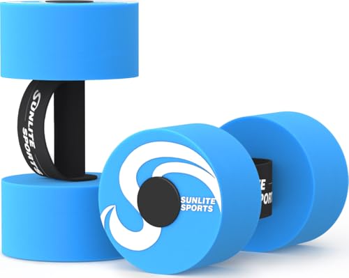 Sunlite Sports Water Weights Pool Exercise Dumbbells, Water Aerobic Equipment, High-Density EVA-Foam Dumbbell with Handle Strip, Aqua Therapy, Pool Fitness, Water Exercise, Set of 2 - color: Blue Performance, size: Large