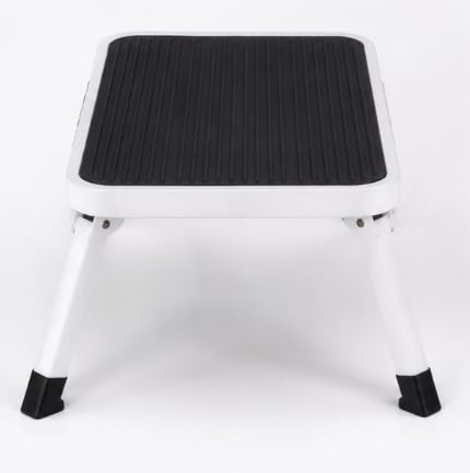 Heavy Duty Metal Step Stool, 15-Inch Portable Folding Step Platform with Non-Slip Surface, Compact Car Wash Stool for RV, Home, Kitchen and Outdoor Use, Black and White