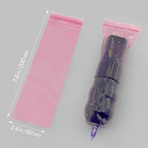 300pcs Tattoo Machine Covers Sealable Type - Pink 2.4×8 Inch Pen Covers Machine Bags Sleeves for Cartridge Machine - Professional Tattoo Supplies & Accessories (Pink (2.4×8 inch)) - color: Pink (2.4×8 inch)