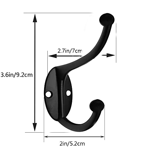 ZEYU Wall Hooks,10Pcs Coat Hooks Hardware Towel Hooks for Hanging Coats Double No Rust Black Robe Hooks Wall Mounted with Screws for Key, Towel, Bags, Cup, Hat - color: 10Pcs Black