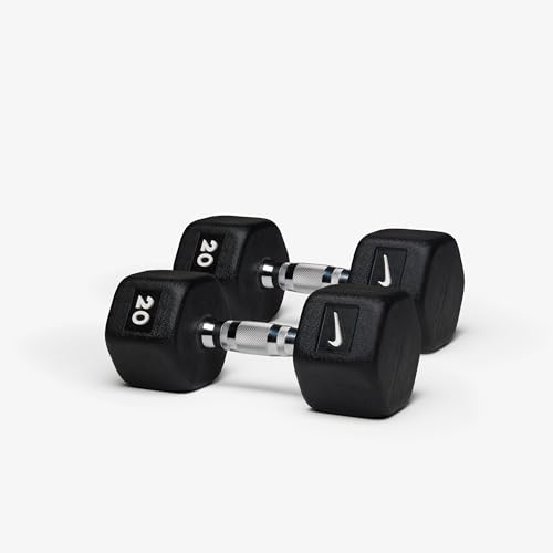 Nike Rubber Hex Dumbbell Pair - color: Black / White, size: 20 lb