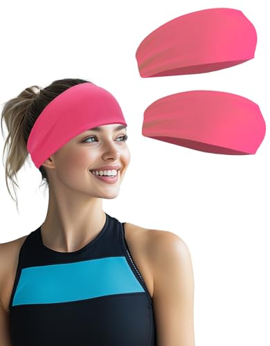 Headbands for Men & Women, Sweat Headband Non-Slip Sweatband Sports Running Cycling Yoga Basketball Workout Football Training - color: Hot Pink