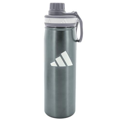 adidas Stainless Steel Metal Water Bottle 20 oz (600 mL) Screw Cap - color: Graphite/Grey/White