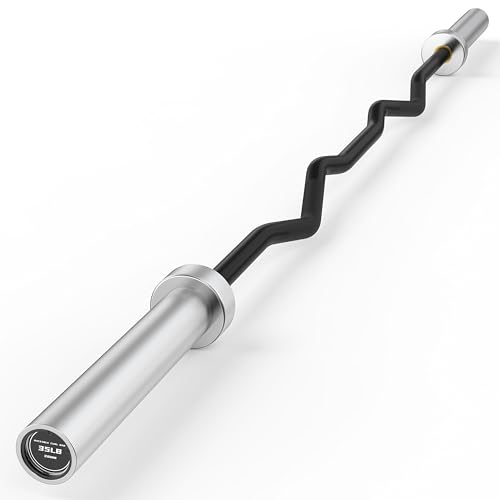 HANDBODE Olympic EZ Curl Bar, Curling Barbell, 4 FT And 6.2 FT Options | 500-700 LB, Rackable Longer Version, 2-Inch Sleeves, Angled Grips, Bicep Training, Tricep Extensions, Preacher Workouts - color: 6.2ft Curl Bar 35lb, Black & Silver