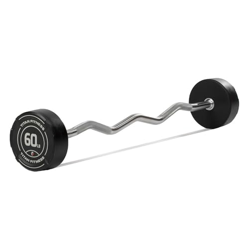 Titan Fitness Rubber Curl Fixed Barbells, Pre-Loaded Weight Bar for Strength Training & Weightlifting - color: EZ Curl Fixed Barbell, size: 60 LB