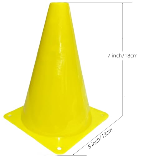 12Pcs Plastic Traffic Cones Mini Sport Cones for Basketball Football Drills, Indoor Outdoor Games Activity Festive Events - 7 Inch Orange Plastic Cones - color: yellow