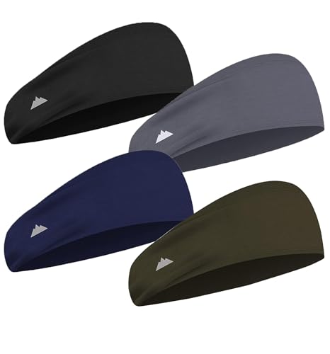 Tough Headwear Mens Headband | Sweat Headbands for Men Women Working Out Running Sports – Athletic Sweat Band Exercise - color: (4 pack) Black, Gray, Blue, Green