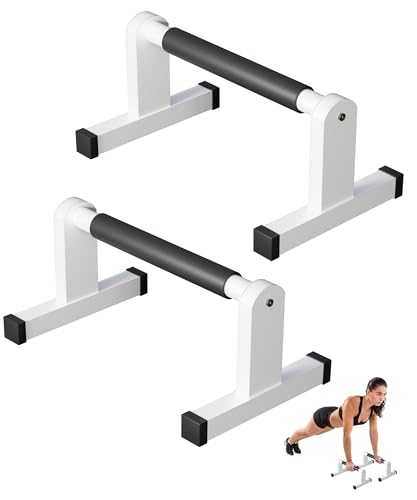 Push Up Bars, Heavey Duty Parallettes Dip Bar with Non-slip Grips for Calisthenics Planche L Sit Handstand Fitness Floor Workout, Pushup Station Handles Stand for Gym Strength Training - color: white