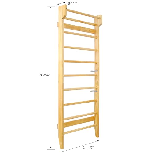 LifeSky Wall Mounted Stall Bars: Professional Home Gym Ladder for Stretching & Strength Training - Multi-Use Wooden Swedish Ladder for Adults & Physical Therapy - Wall Mounted Pull Up Bar for Function