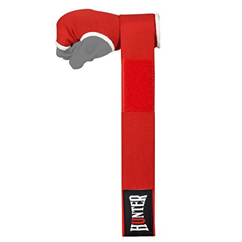 HUNTER Gel Boxing Hand Wraps for Men & Women, Quick Inner Gloves with Wrist Support for MMA, Muay Thai, Kickboxing & Martial Arts Training, Knuckle Protection (Pair) - color: Red, size: Small-Medium
