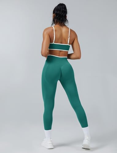 ABOCIW Womens 2 Piece Workout Sets Seamless Color Block Sports Bra Scrunch Butt Lifting High Waist Leggings Gym Set - color: Green, size: Small