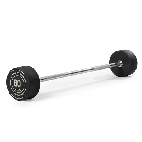 Titan Fitness Rubber Curl Fixed Barbells, Pre-Loaded Weight Bar for Strength Training & Weightlifting - color: Straight Fixed Barbell, size: 80 LB