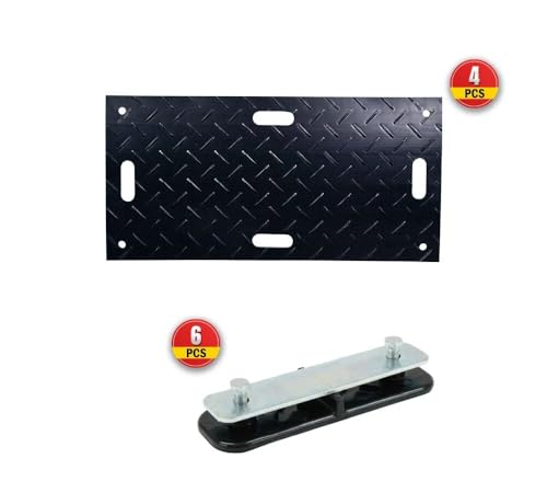 Mytee Products 4Pcs 2' x 4' Ground Protection Mats w/ 6 Pcs Single Connectors - Double Sided Diamond Plated Tread Design High Density Polyethylene Mat, Easily Supports 20 Ton Loads on Lawns, Dirt - size: 4 - Pack