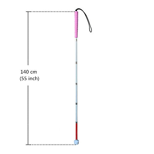 Aluminum Mobility Folding White Cane for Vision Impaired and Blind People (Folds Down 6 Sections) (140cm (55 inch), Pink Handle) - color: Pink Handle, size: 55 Inch (Pack of 1)