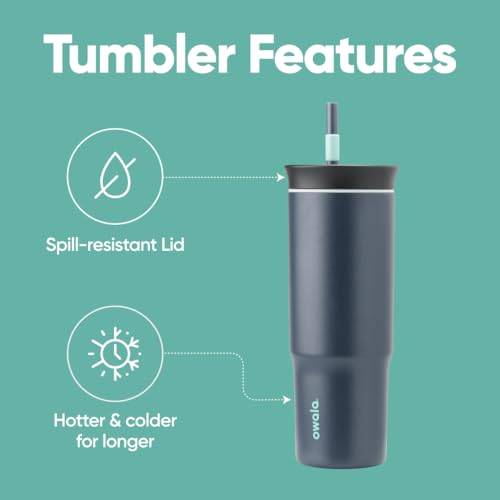 Owala Tumbler Stainless Steel Water Bottle 24 oz Foggy Tide | 2-in-1 Sip-or-Swig Lid | Splash-Resistant Lid | Reusable Straw | Cup Holder Friendly | Right & Left Hand Friendly - color: Foggy Tide, size: 24 Ounces (Pack of 1)