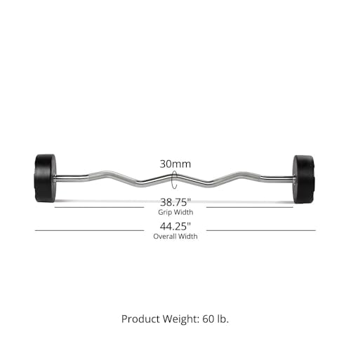 Titan Fitness Rubber Curl Fixed Barbells, Pre-Loaded Weight Bar for Strength Training & Weightlifting - color: EZ Curl Fixed Barbell, size: 60 LB