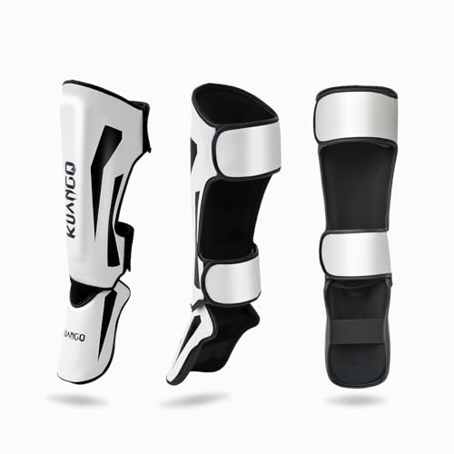 Muay Thai Shin Guards for MMA Sparring, Martial Arts,Kickboxing | Leg Instep Protection Pads, Kickboxing MMA Training, Sparring Gear, Professional MMA Equipment - color: Black-White, size: Medium