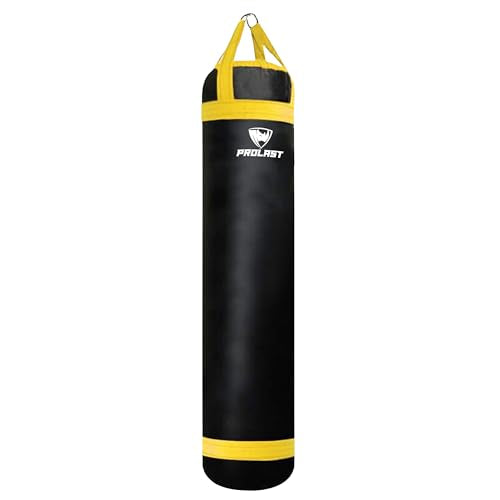 Heavy Punching Kicking Bag for Adults, Boxing, MMA, Martial Arts, Muay Thai, Strength Training Equipment, Filled, 5ft, 100 lbs, Colored Strap and Rhino Logo - color: Yellow / Black, size: Filled