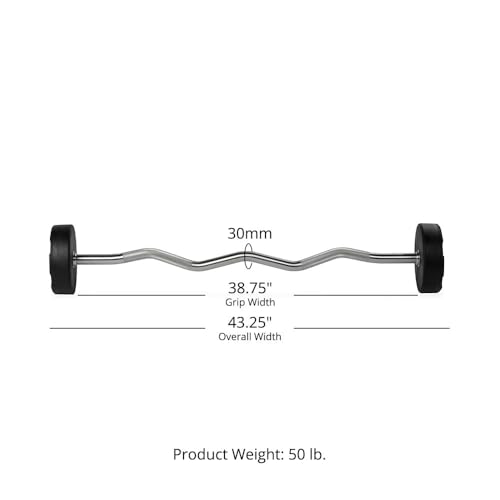 Titan Fitness Rubber Curl Fixed Barbells, Pre-Loaded Weight Bar for Strength Training & Weightlifting - color: EZ Curl Fixed Barbell, size: 50 LB