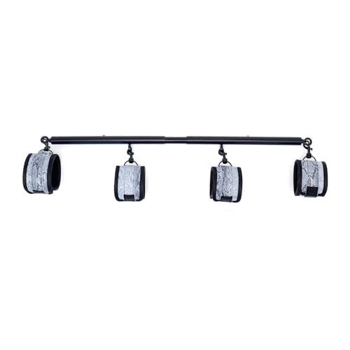 3 in 1 Heavy Duty Stainless Steel Expandable Spreader Bar with 4pcs PU Blue Adjustable Straps,Workout Bar for Home Gym Training Bar,Portable Detachable Pilates Kit - style: Black+Silver Serpentine Kit
