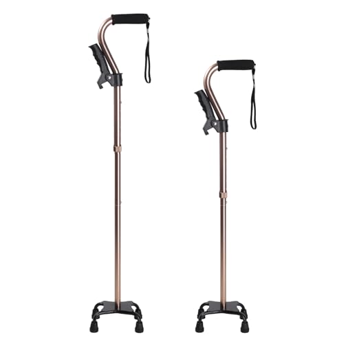 Adjustable Walking Cane for Men & Women – 4-Pronged Base for Stability – Foldable Cane for Seniors with Foam Padded Offset Handle(Champagne)