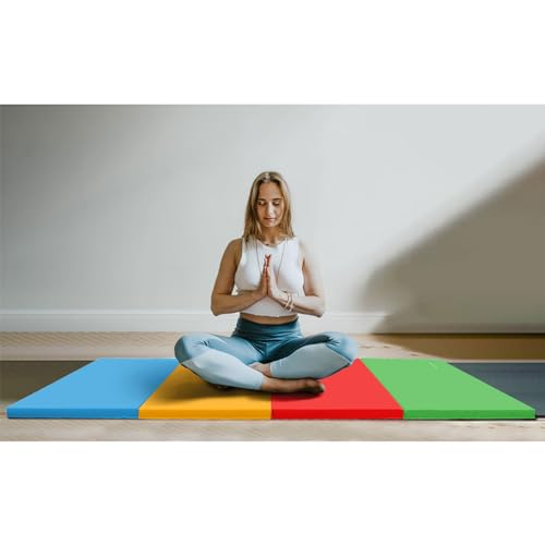 BalanceFrom 6x4 Feet 4-Panel Folding Gymnastics Mat – 2-Inch Thick Pad with Vinyl Surface and Carrying Handles for Tumbling, Yoga, Pilates, Home Workouts, and Martial Arts - color: Multi-Color