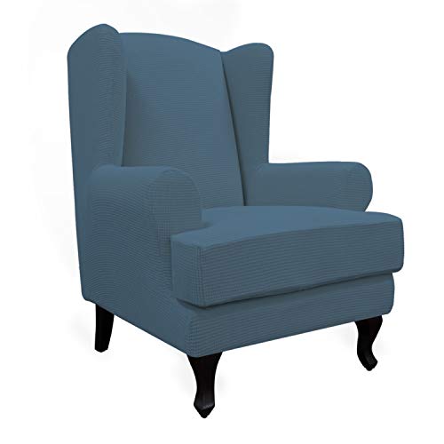 Easy-Going Stretch Wingback Chair Sofa Slipcover 2-Piece Sofa Cover Furniture Protector Couch Soft with Elastic Bottom, Spandex Jacquard Fabric Small Checks, Bluestone - color: Bluestone