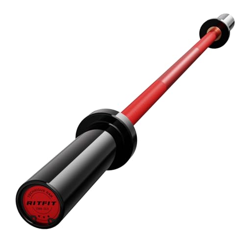 RITFIT Olympic Barbell 4ft/6ft - 2 Inch Weight Bar for Strength Training, Weightlifting, Squat, Deadlift, Bench Press, Curl, Overhead Press - 350lbs/500lbs Capacity - color: Black/Red, size: 4FT without Collar