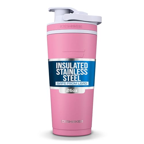 Ice Shaker Insulated Stainless Steel Shaker Bottle | 26oz, Pink | Cold for 30+ Hours | Insulated Cup with Twist-on Agitator | Odor-Free Bottle for Protein Shakes, Water, Smoothies, Cocktails - color: Pink