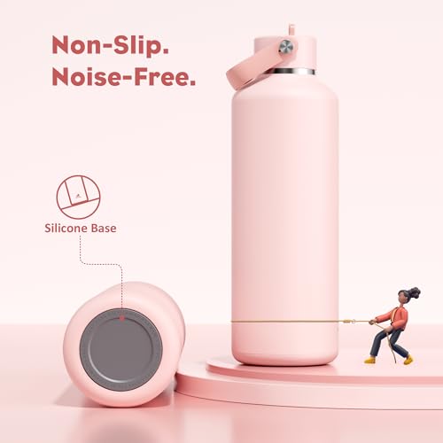 POWCAN 32 oz Insulated Water Bottle: Leakproof, Lid with Flip Straw, Cold for 24H, BPA-Free, Metal Water Bottle with Handle for Travel, Gym, Fitness, Hiking, Birthday Gift for Women (Cotton Candy) - color: Cotton Candy, size: 32 Ounces