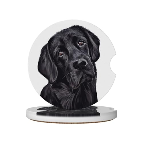 Black Lab Dog Car Coasters for Cup Holders, 2 Pack Absorbent Ceramic Drink Cup Coaster for Women Men, Auto Interior Accessories - color: T25