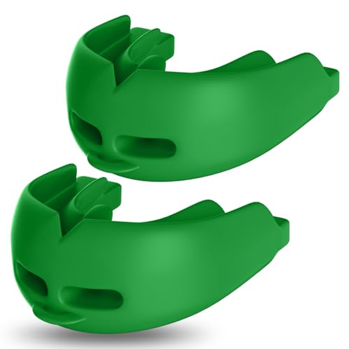 2Pcs Sport Mouth Guard Youth Adult, Mouthguard for Braces, Wrestling Mouthguards for Braces, No Boil Mouth Guard, Helmet Strap, Soft, Football Hockey Boxing,Taekwondo, Jujitsu Rugby - color: Green