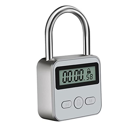 Metal Timer Lock, LCD Display Multi-Function Electronic Timer Lock, 99 Hours Max Timing, USB Rechargeable Timer Padlock (Silver)
