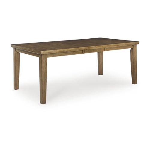 Signature Design by Ashley Extendable Dining Table for 8, Light Brown | Hardwood solids, hickory veneers and an MDF substrate, Casual rustic style for everyday meals, Vallister Series - color: Light Brown, style: Dining Room Table