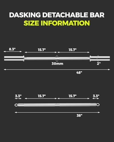 DASKING 4ft/4.9ft Barbell, 2-Inch Olympic Detachable Bar, Portable Strength Training Bar for Weightlifting, Squat, Bench Press, Home Gym, 450LBS, Includes Silent Collars - size: 4.0 Ft