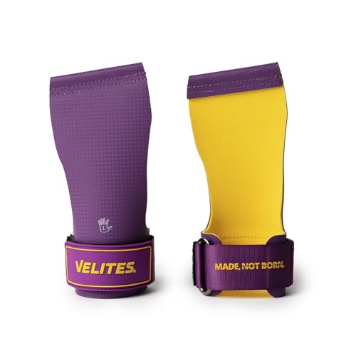 Velites - Official Crossfit® Games Quad Ultra Grips - No Chalk and Smooth Bars - Wristbands and Carry Bag Included - Pull-ups, Muscle-ups and Toes to bar - color: Purple, size: X-Large