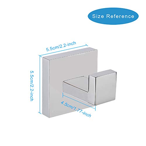 TASTOS Bath Towel Hooks Premium Stainless Steel Robe Coat and Clothes Hook, Heavy Duty Square Wall Mounted Modern Hook for Bathroom & Kitchen, Polished Chrome Finish, 2Pack - color: Polished Chrome, size: Square (2 Pack)