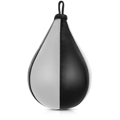 DXM SPORTS Boxing Speed Bag - Leather Speed Bags - Punching Speed Ball - Exercise Workout MMA Speed Bag for Adults - color: Black & White