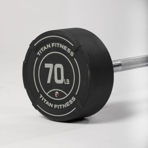 Titan Fitness Rubber Curl Fixed Barbells, Pre-Loaded Weight Bar for Strength Training & Weightlifting - color: Straight Fixed Barbell, size: 70 LB
