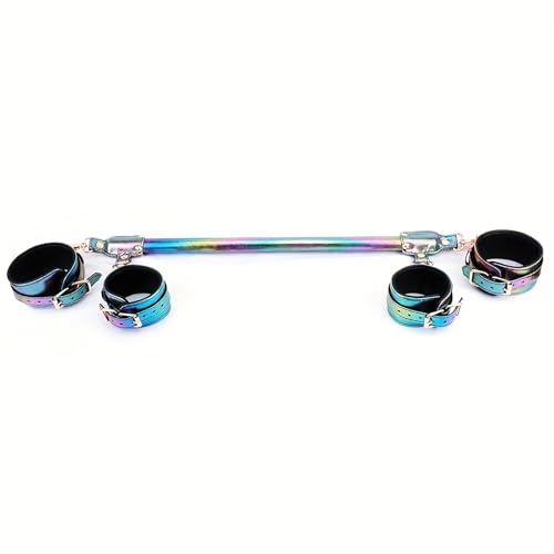 Wooden PU Spreader Bar with 4pcs PU Adjustable Straps,Workout Bar for Home Gym Training Bar,Portable Detachable Pilates Kit - style: Colorful+Colorful Kit
