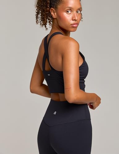 Women's Serene Scrunch Longline Sports Bra V Neck Padded Yoga Tank Wide Straps Cross Back Crop Tops - color: Black, size: X-Small