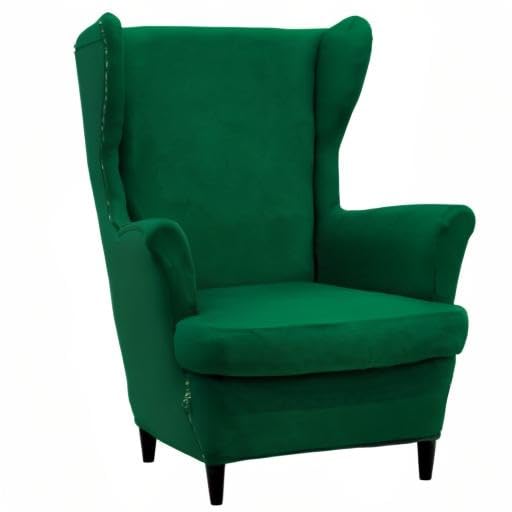 NILUOH Wingback Chair Cover 2-Piece Soft Stretch Wing Chair Slipcover Solid Color Armchair Sofa Couch Cover Furniture Protector with Elastic Bottom for Living Room Bedroom (Dark Green) - color: Dark Green