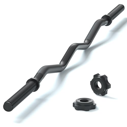 47" EZ Curl Bar Weight Lifting Bar, 1-inch Curling Bars for Weight lifting | Barbell bar for Hip Thrusts/Squats/Lunges for Gym and Home, With 2 Star Double Risk Star-nuts (220lb Weight Capacity) - color: Black