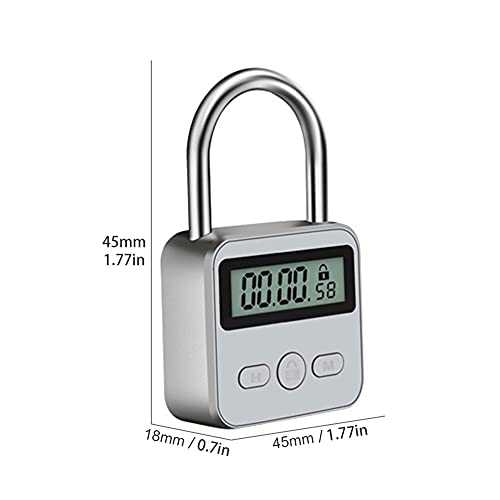 Metal Timer Lock, LCD Display Multi-Function Electronic Timer Lock, 99 Hours Max Timing, USB Rechargeable Timer Padlock (Silver)