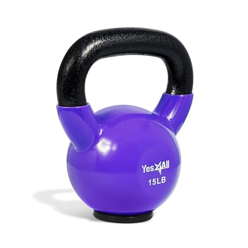Yes4All Kettlebells Rubber Base, Kettlebell Set for Women, Strength Training Kettlebells Weights (10-65 lbs) - color: D. 15LB - Violet