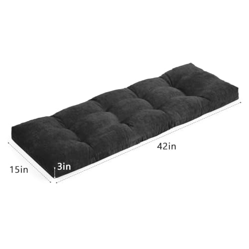 baibu 42 Inch Memory Foam Bench Cushion, Dual-Layer Patent Design Non-Slip Indoor Bench Cushion with Ties, 42x15x3Inch, Black - color: Black, size: 42x15x3 Inch (Pack of 1)